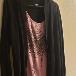 Pink/Black Connected tank and cardigan